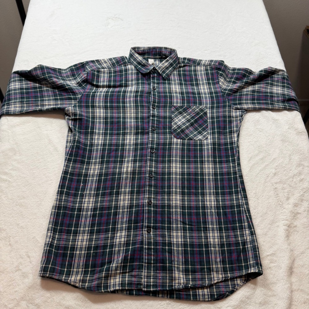 American Apparel Flannel Button Down Mens Medium Green Plaid Good Long Sleeve